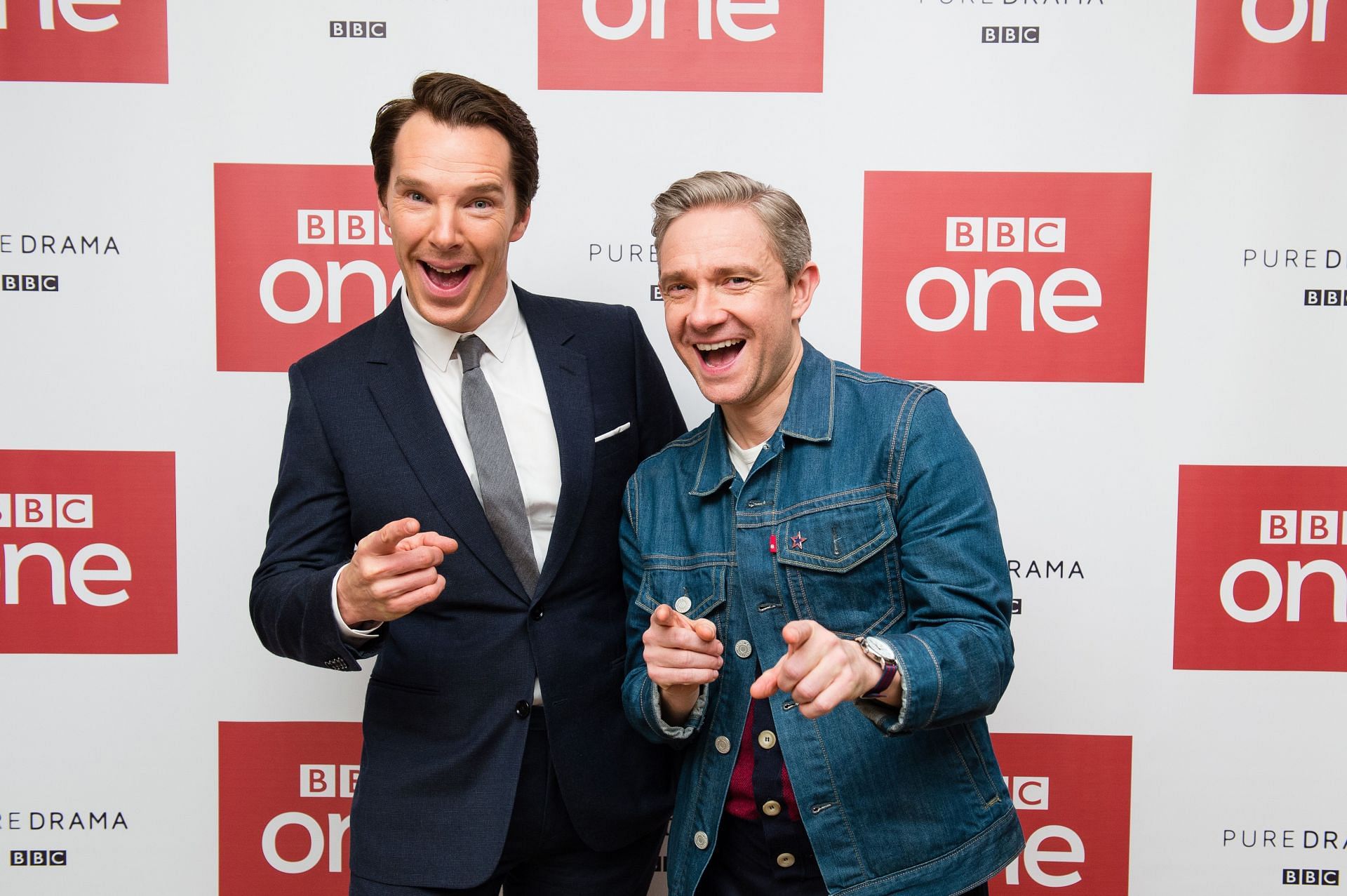 Benedict Cumberbatch and Martin Freeman at the screening of the 2016 Christmas Special (Image via Getty)